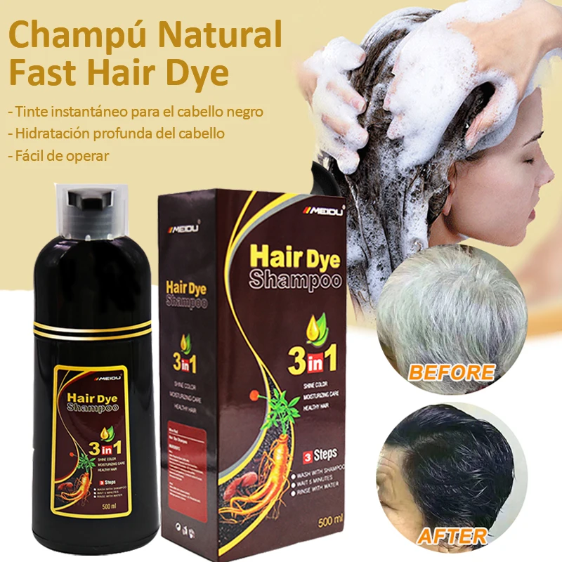 

500ml Natural Organic Black Hair Dye Shampoo Covering Gray Hair Permanent Herbal Hair Color Shampoo