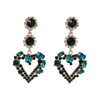 new baroque style vintage green crystal heart dangle earrings for women party jewelry fashion statement love pendientes brincos