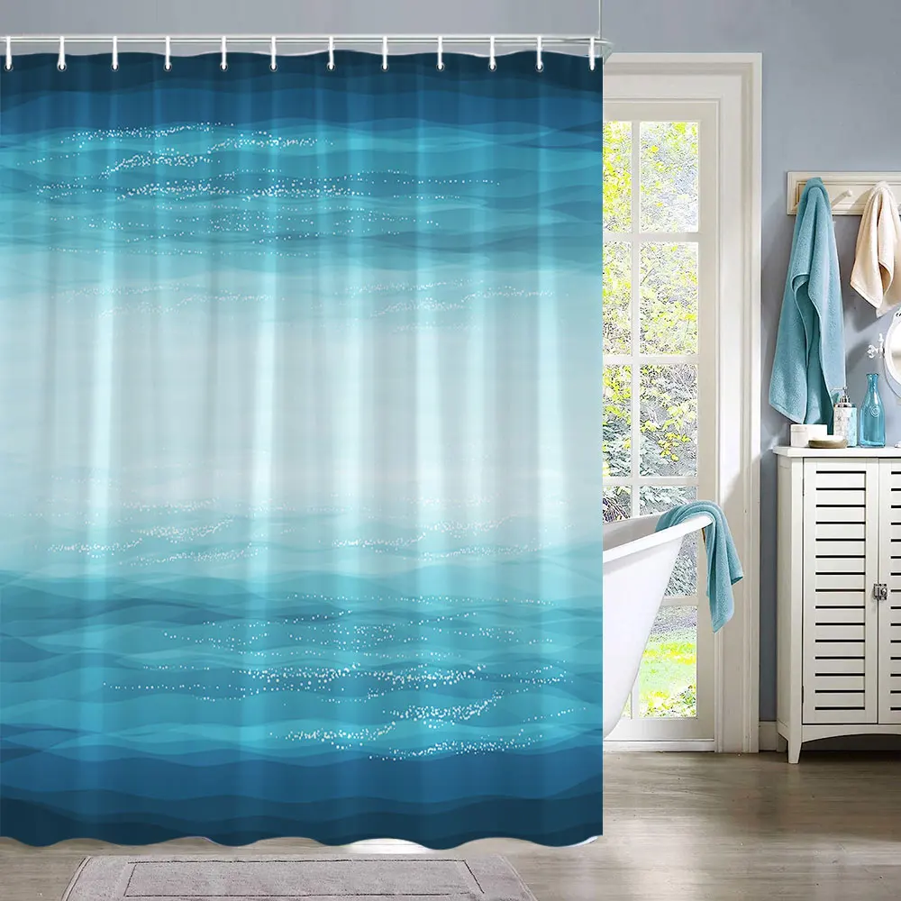 Штора для душа с волнистыми морскими волнами градиентными цветами