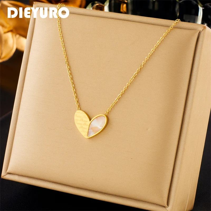 

DIEYURO 316L Stainless Steel Heart Love Lettering Pendant Necklace For Women Girl New Trendy Choker Jewelry Gift Party Collier