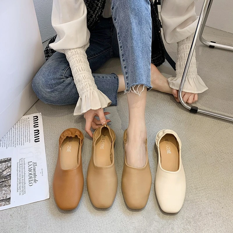 

2022 New All-match One Pedal Round Toe Shoes Shallow Mouth Casual Evening Evening Wind Shoes Women