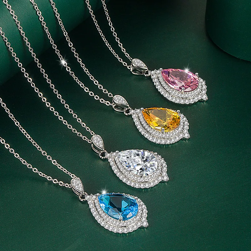 

Zircon Water Drop Pendant Fashion Colorful Color Matching Necklace Temperament Yellow Diamond Pink Diamond Pendant Accessories