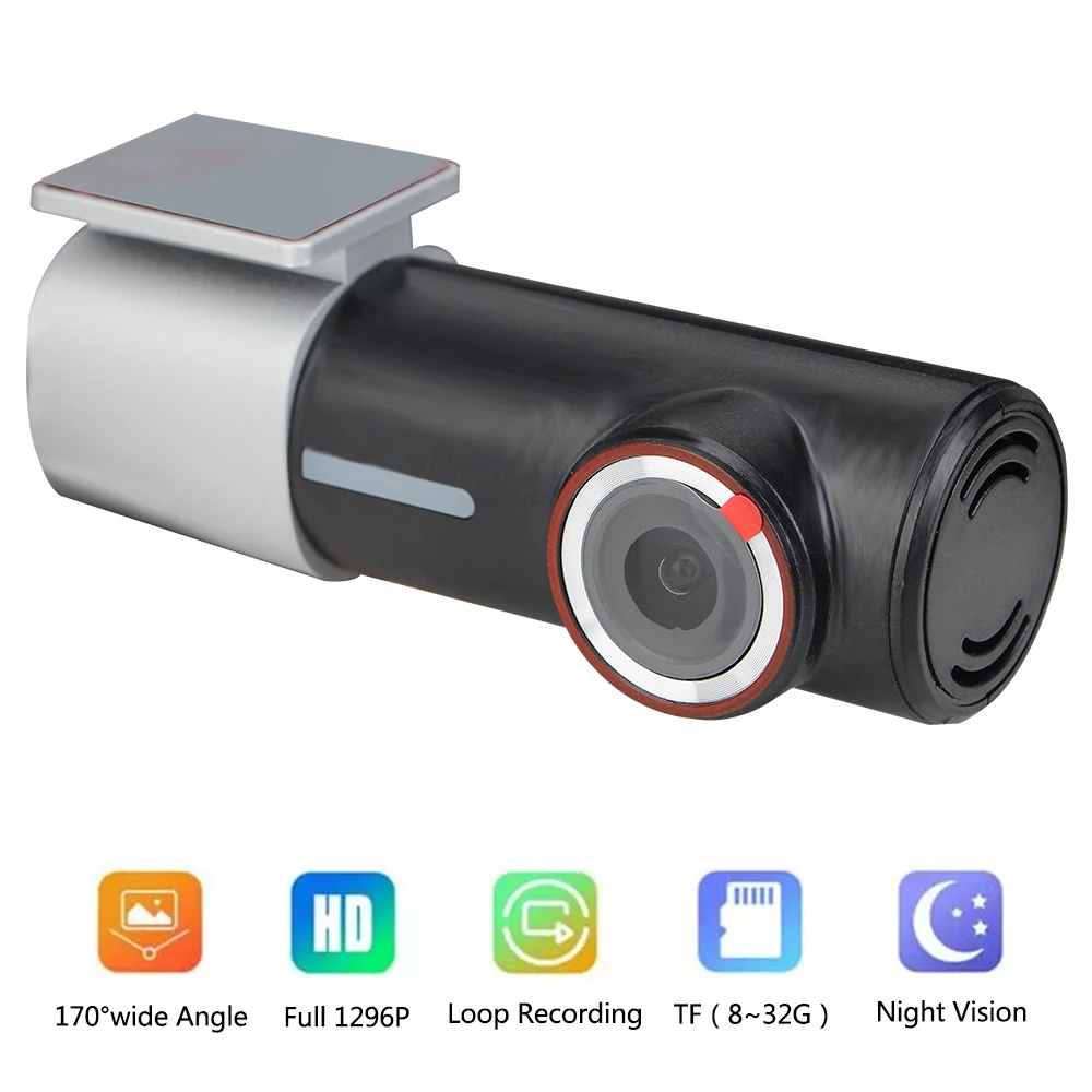 

LEEPEE Front Camera Recorder WiFi FHD Night Vision Video Recorder Dash Camera Recorder Mini Hidden Dash Cam Car DVR 1296P