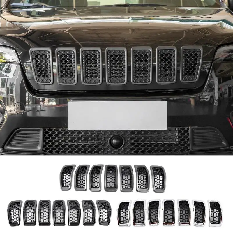 

Car Front Bumper Central Grill Cover Trim 7PCS Racing Grilles Replaced Mesh Honeycomb For Jeep Liberty 2014 2015 2016 2017 2018