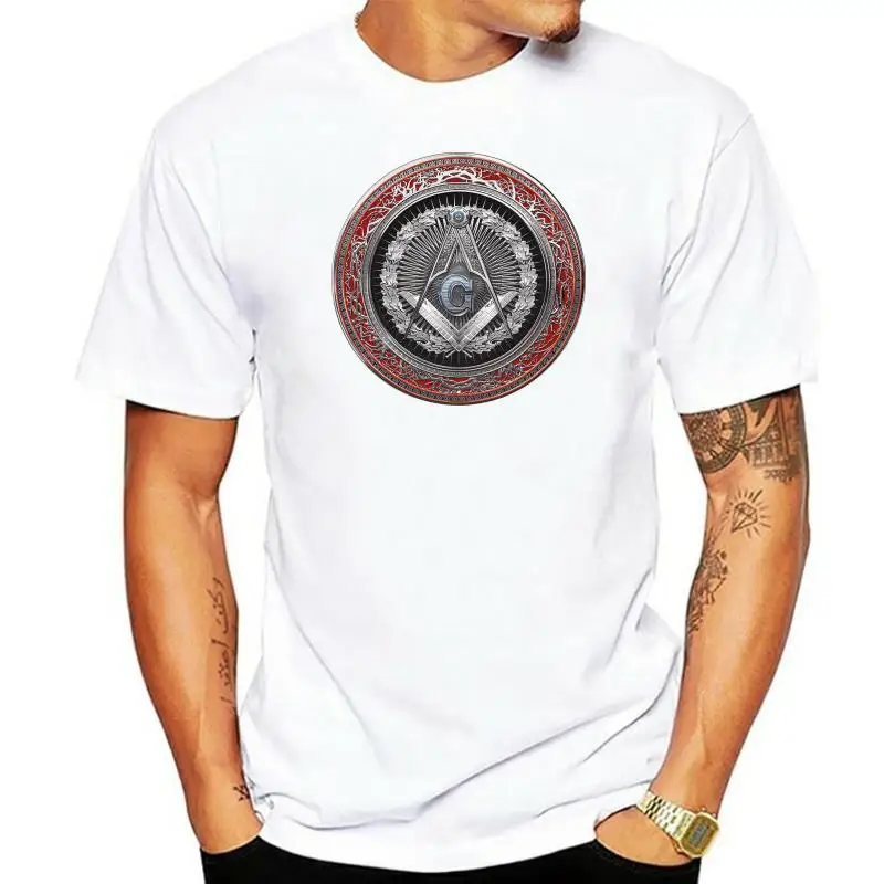 Masonic Symbols T Shirt 3rd Degree Mason Silver Jewel Master Square And Compasses Over Red Velvet T-Shirt Basic Tee