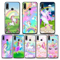 cute cartoon rainbow unicorn animals case for huawei y6 y7 y9 2019 y6p y8s y9a y7a soft cases cover mate 10 20 lite 40 pro plus