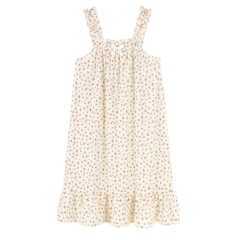 Summer Women's Floral Camisole Vest Dress Pajamas Kawaii Nightdress Casual Ruffled Shoulder Straps Sling Strip Women Night Gown