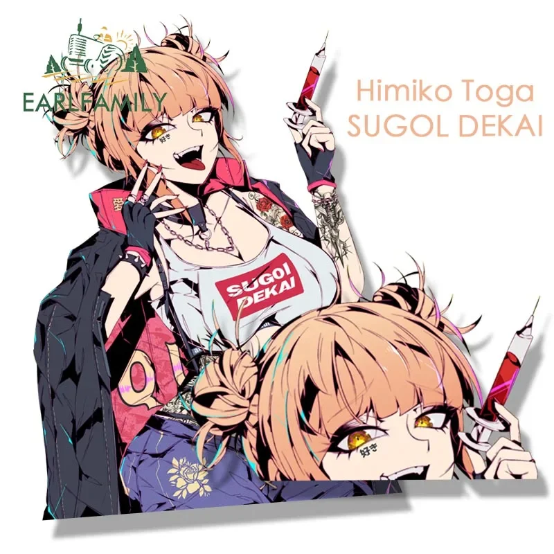 Фото EARLFAMILY Himiko Toga Street Tattoo Fanart Peek Car Sticker Anime SUGOI DEKAI Decal JDM Cartoon Waifu Stickers Car Accessories №1