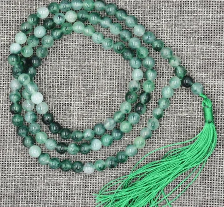

8mm stone Buddhist white green Emerald 108 Prayer Beads Mala Bracelet Necklace