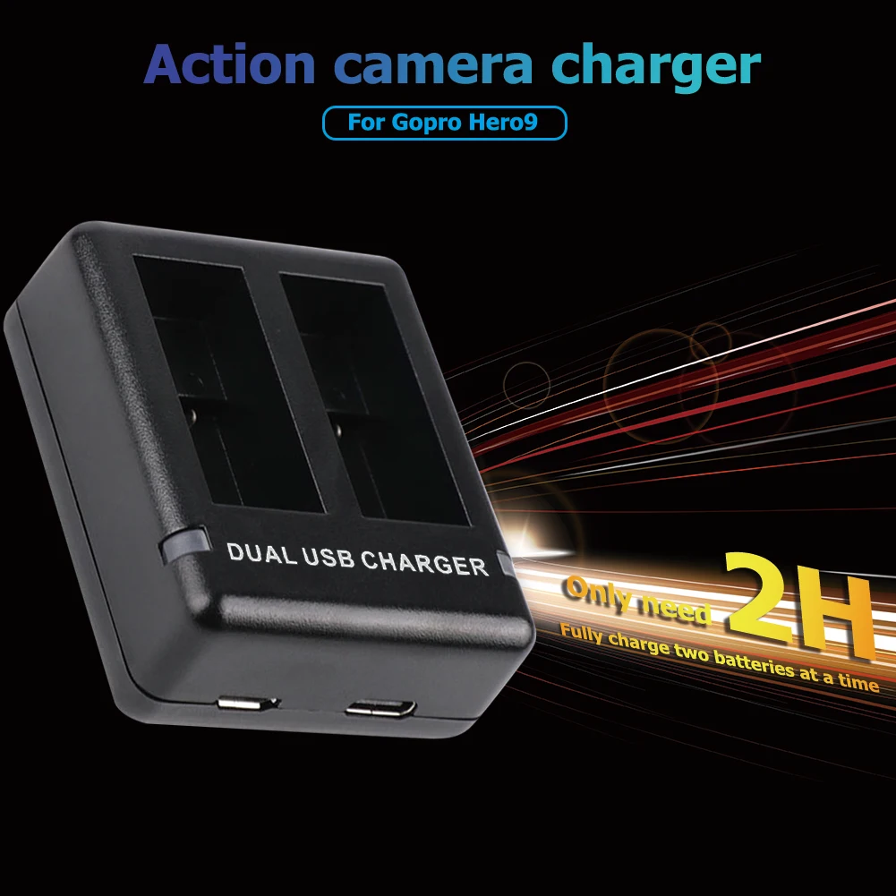 

USB Dual Battery Charger Quick Release Lightweight USB Type C + Micro Portable for GoPro Hero 9 Black Accessories