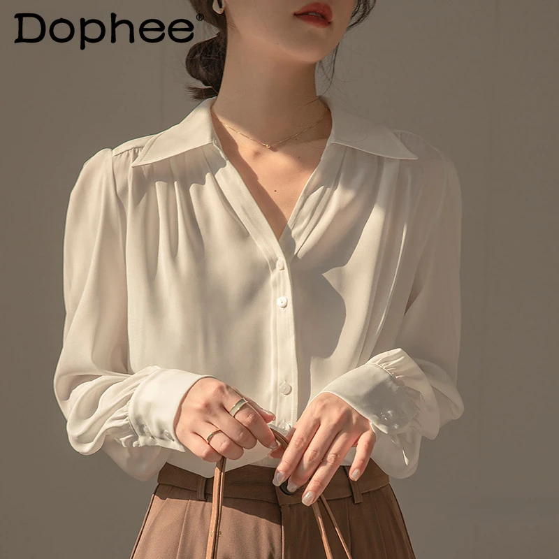 

Женская блуза с V-образным вырезом, длинным рукавом-фонариком и V-образным вырезом