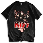 Футболка мужская свободного покроя, хлопковая черная рубашка, с принтом Kiss Band-Alive, 75