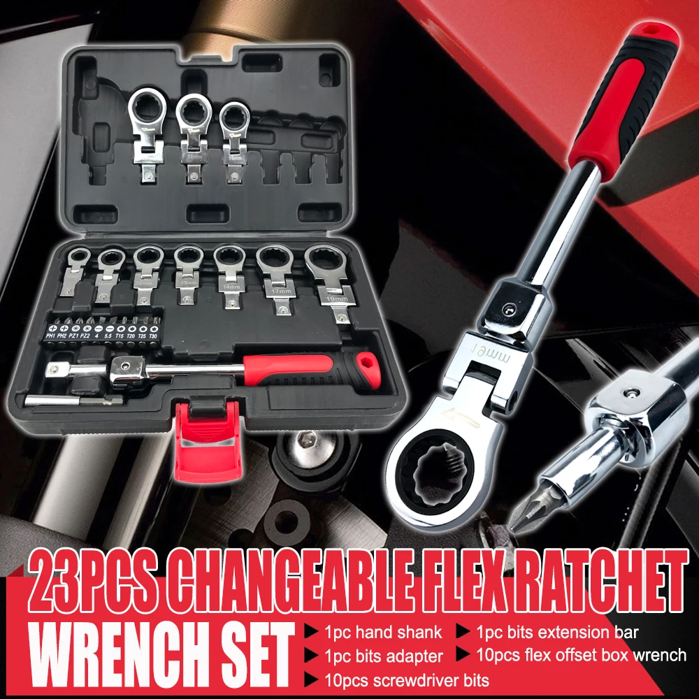 23-piece Set Removable Ratchet Wrench Set Replaceable Head Boxed Vehicle Repair Tool Combination Set
