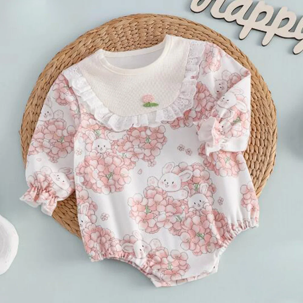Детское боди с длинным рукавом и цветочным принтом весна-осень-зима Одежда для