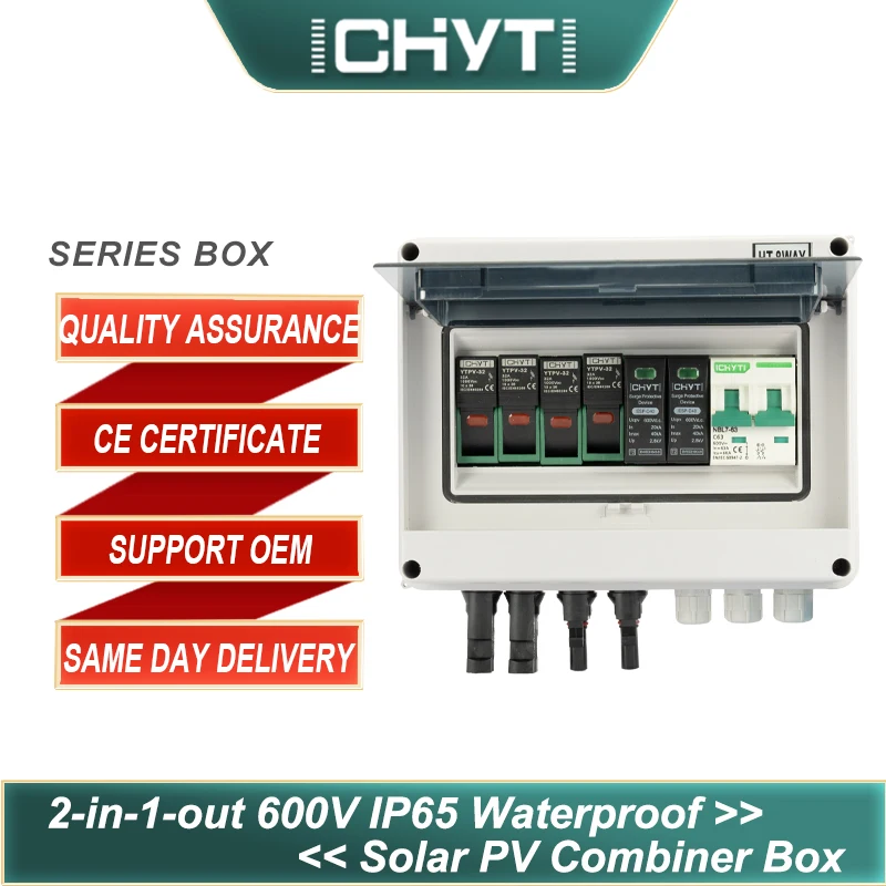 

CHYT 8WAY 2-in-1-out 600V Outdoor Waterproof IP65 PC Plastic Solar PV Surge Lightning Protection DC Combiner Box
