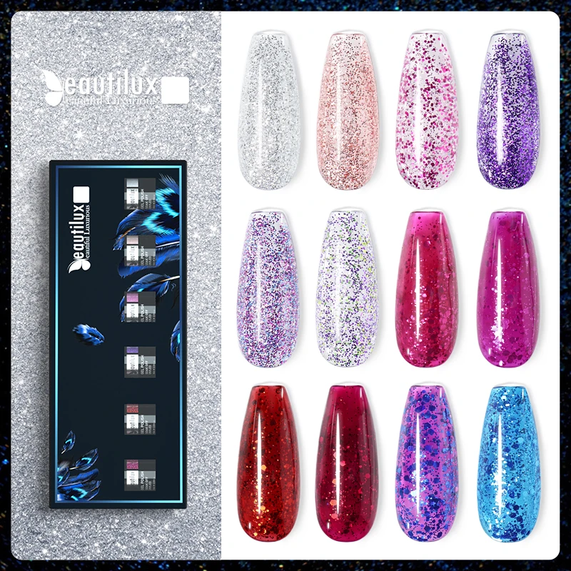 Beautilux Блестящий Гель-лак для ногтей Kit зимний блеск блестки лак искусство 6
