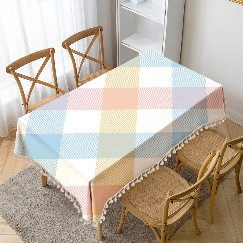 

Rhomboid Printed Rectangular Table Cloth Tassel Waterproof Thick Tablecloth Manteles Mesa Nappe Wedding Decorate Tea Table Cover