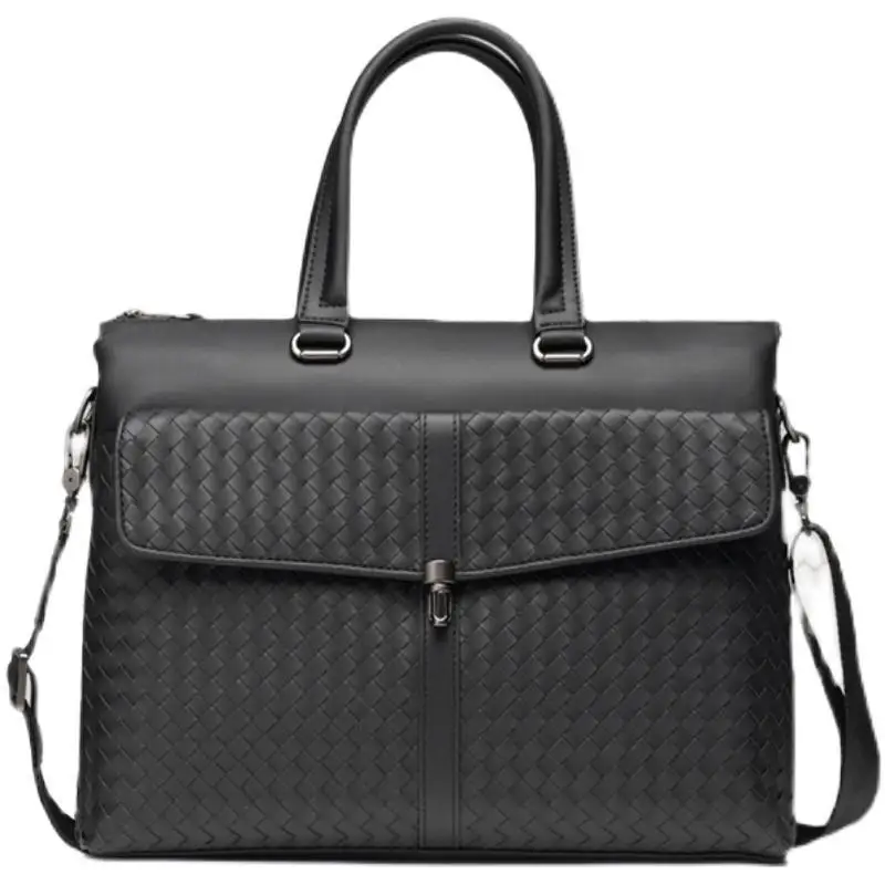 2022 New Luxury Weave Cow Genuine Leather Business Men's Briefcase Male Shoulder Bag Men Messenger Laptop Computer Designer Bag