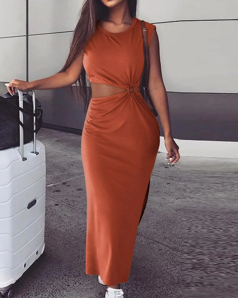 

Женское длинное платье с вырезом на подоле, повседневное ажурное привлекательное облегающее однотонное праздвечерние чное Платье макси с ...