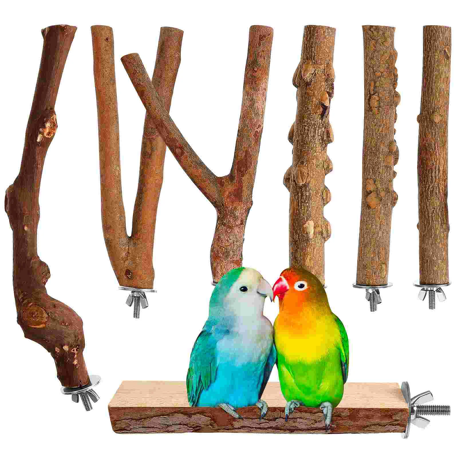 

7 Pcs Pepper Wood Pole Parrot Perch Stand Bird Perches Cage Conures Wooden Toys Bracket Large Birds Cockatiels