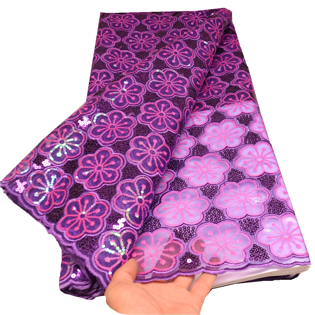 

High quality purple African sequins lace fabric 5 yards for Nigerian wedding occasional sewing wear for Wholesale retail 944176