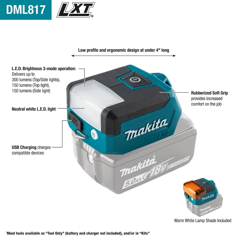 Makita DML817 18V LXT компактный литий-ионный беспроводной светодиодный фонарик рабочий