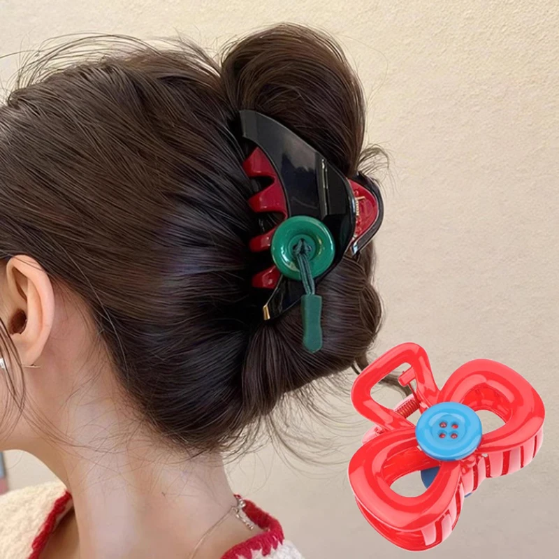 Винтажный винно-красный бант на пуговицах зажим для волос женская заколка