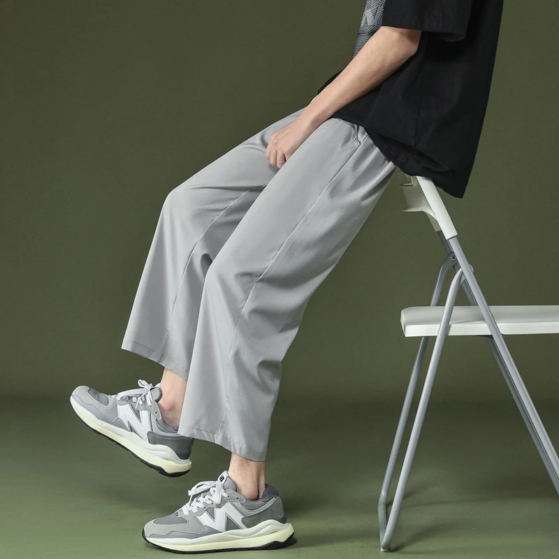 2022 New Men's Casual Cropped Pants Brand Spring Y2K Streetwear Korean Wide Leg Pants Fashion Hip Hop Straight Casual Men Pants