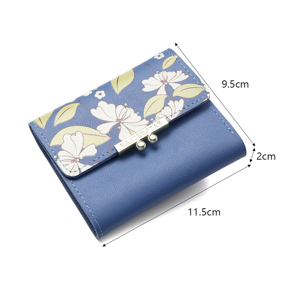 2023 New Flowers Cute Women Wallet Buckle Folding Girl Small Wallet Brand Designed PU Leather Coin Purse Female Card Holder