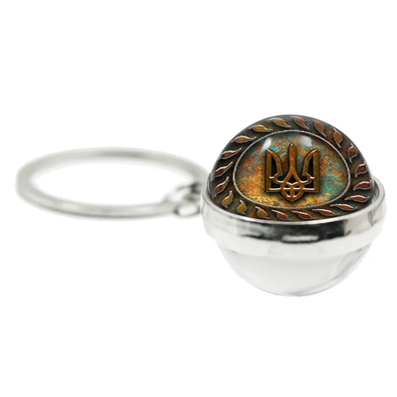 

Классический брелок для ключей с флагом Украины, двухсторонний, с декором, стеклянным куполом, мячом, Tryzub, украшение для автомобиля в стиле у...