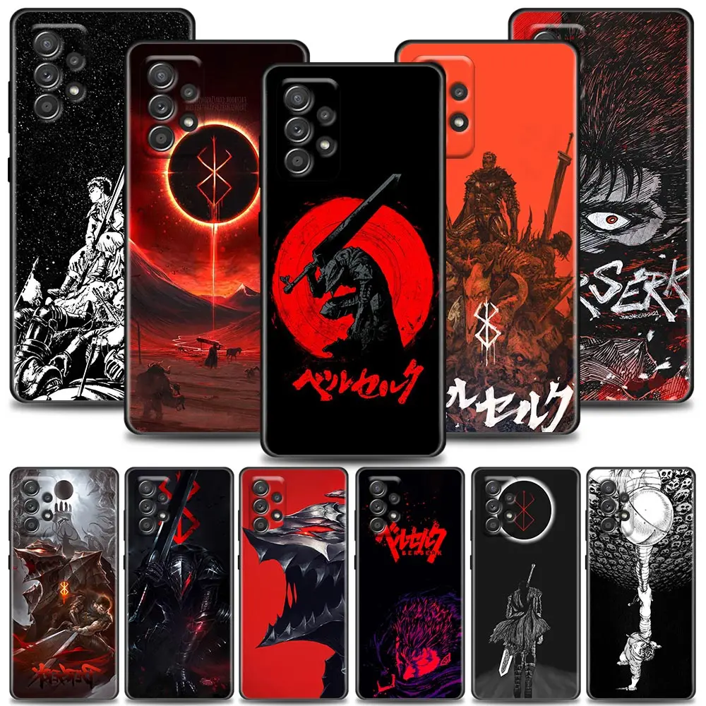 

Phone Case For Samsung Galaxy A72 A52 A53 A71 A91 A51 A42 A41 Note 20 Ultra 8 9 10 Plus 5G Case Cover Red Sun Guts Berserk Anime