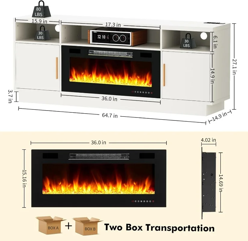 70-дюймовая подставка для телевизора со светодиодной подсветкой камина