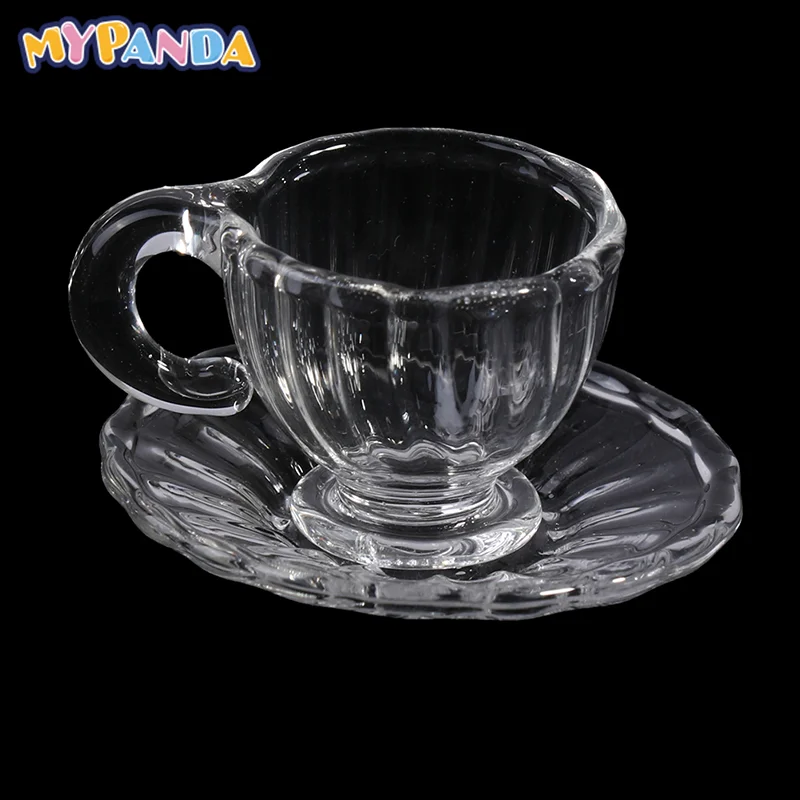 

1PC/1Set For Dollhouse Coffee Cup Tea Cup With Saucer Transparent Dollhouse Miniature Tableware Accessory