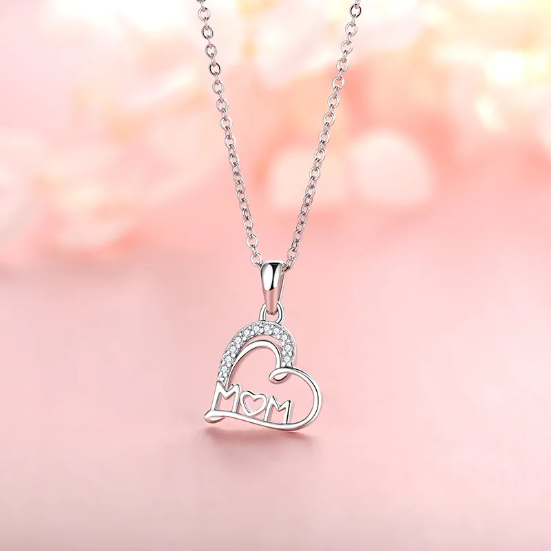 

MOM Love Necklace S925 Sterling Silver Elegant Simple Fashion Jewelry Birthday Anniversary Holiday Gift