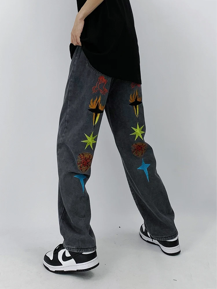 Y2K Men's Jeans Baggy Pants Embroidered Loose Straight Four Seasons Trousers Men Clothing Streetwear Men