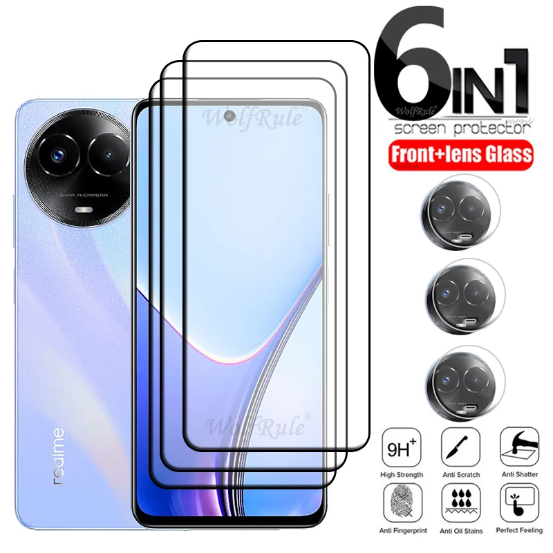 

6-in-1 For Realme 11X Glass For OPPO Realme 11X Tempered Glass Protective Full Cover Screen Protector For Realme 11X Lens Glass