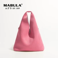 mabula pink pleated design women crossbody hobo bag japanese stylish triangle leather tote handbags with clutch purses 2 pcs set