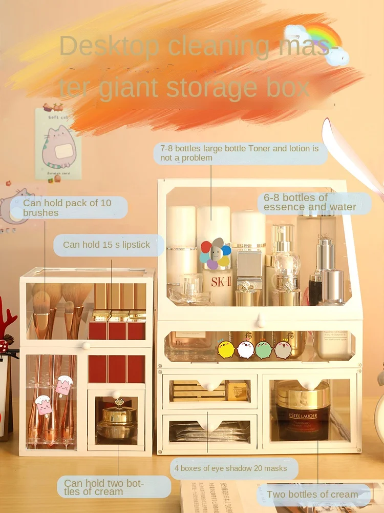 

Glass Cosmetics Storage Box Dustproof Desktop Lipstick Skin Care Products Jewelry Dressing Table Storage Box Storage Rack