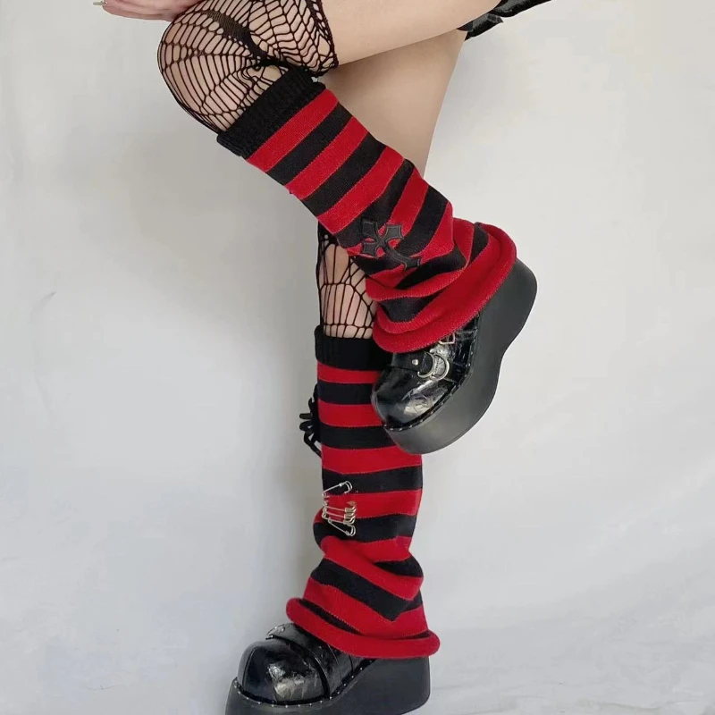 Y2K Gothic Women Girl Dark Cross Spider Knitting Leg Warmer Socks Ladies Hip hop punk Leg Warmers Foot Socks Ankle Warmer