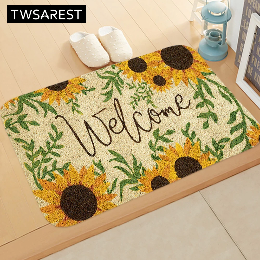 

Print Welcome Doormat Flower Letter Spring Small Fresh Home Decoration Entrance Absorbent Waterproof Anti-Slip Mat 40x60cm
