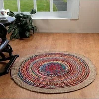 Rug  Natural Jute and Cotton Woven Style Rug Modern Country Look Decorative Rug Home Floor Decoration