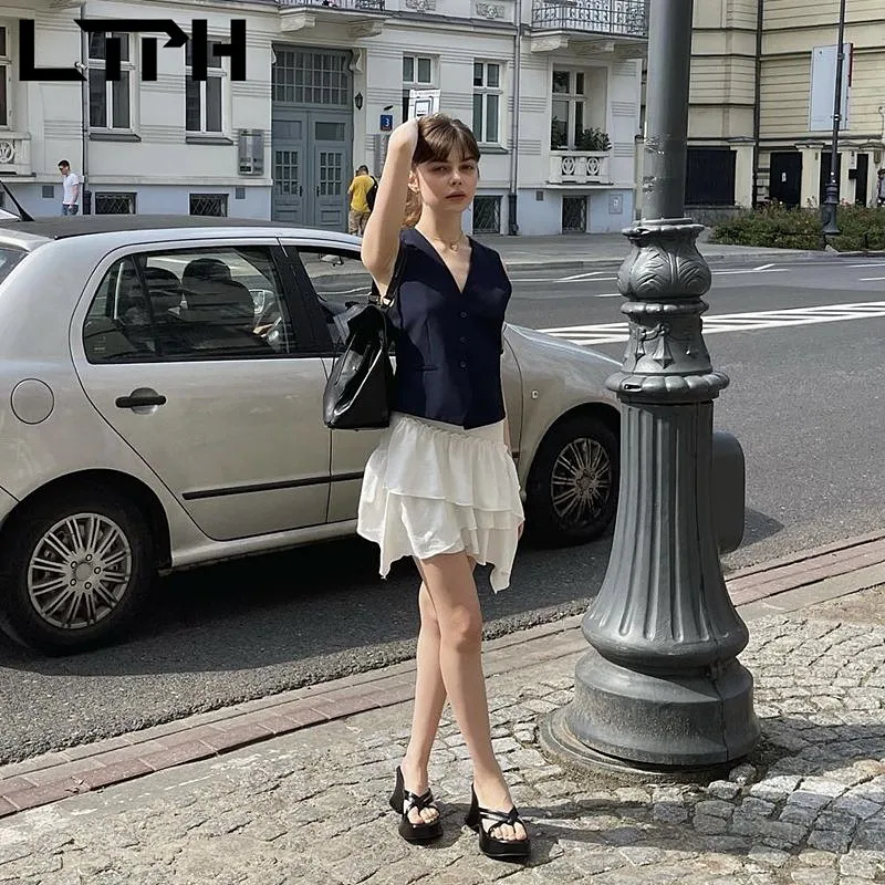 LTPH Streetwear cropped blazer sleeveless waistcoat jackets blazers for women elegant solid short coat summer casual 2023 new