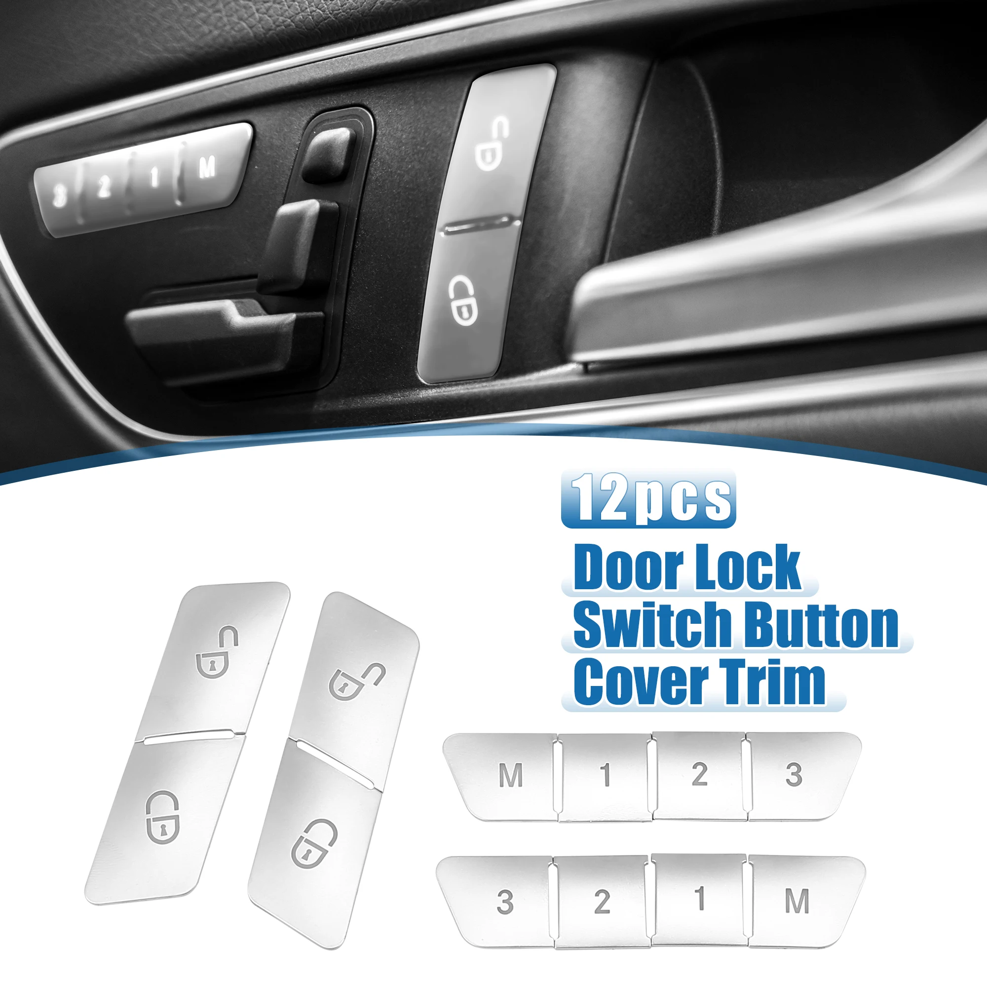 

Uxcell 12pcs Car Seat Memory Door Lock Unlock Button Sticker Switch Button Trim Cover for Benz a B C E Class for Benz GLK ML GL