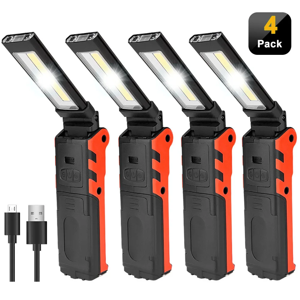 

COB LED Work Light Dimmable USB Rechargeable Flashlight Inspection Lamp with Magnetic Hook Power Bank 18650 Battery Torch