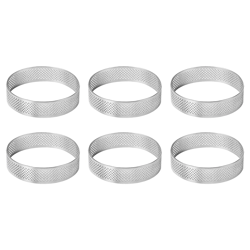 

New Cake Ring Molds, 6Pcs Stainless Steel Porous Tart Ring, Perforated Pie Cake Ring Mold, Cake Mousse Ring With Holes 7Cm