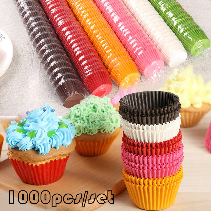 

1000/500pcs Paper Cupcake Liners Solid Color Hat Cups Muffin Cupcake Holder Disposable Greaseproof Baking Dessert Cake Cup Mold