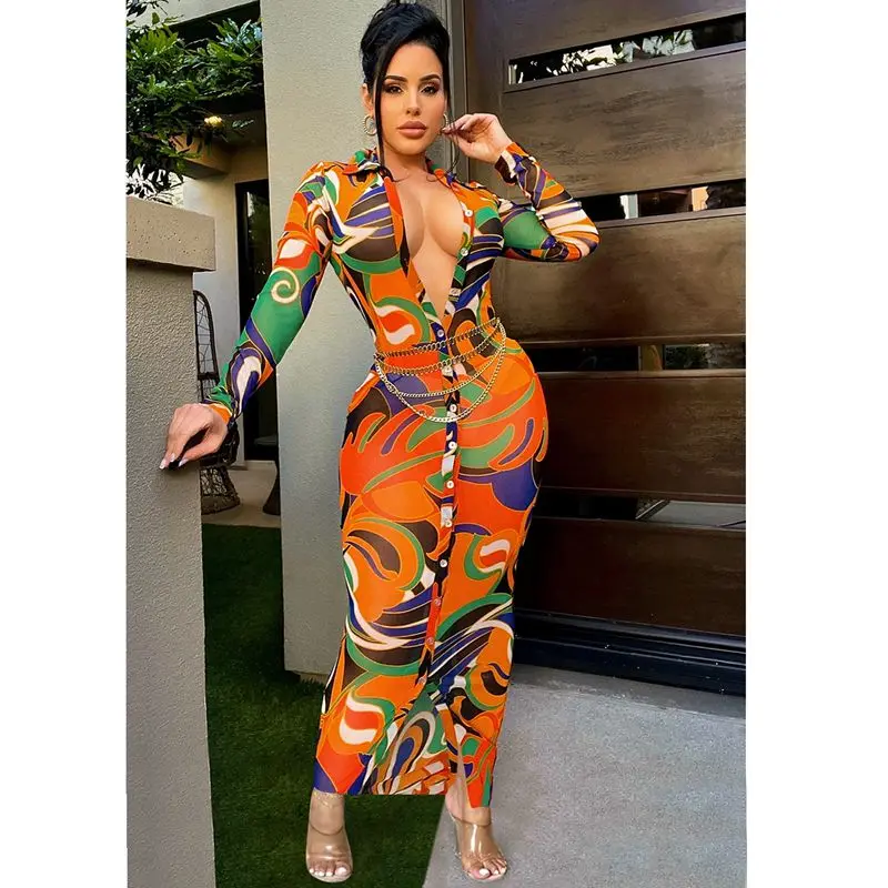 

Sexy Dress Summer Print Mesh Long Sleeve Party Maxi Dresses for Women Y2k Clothes Festival Outfit Rave Streetwear Wholesale