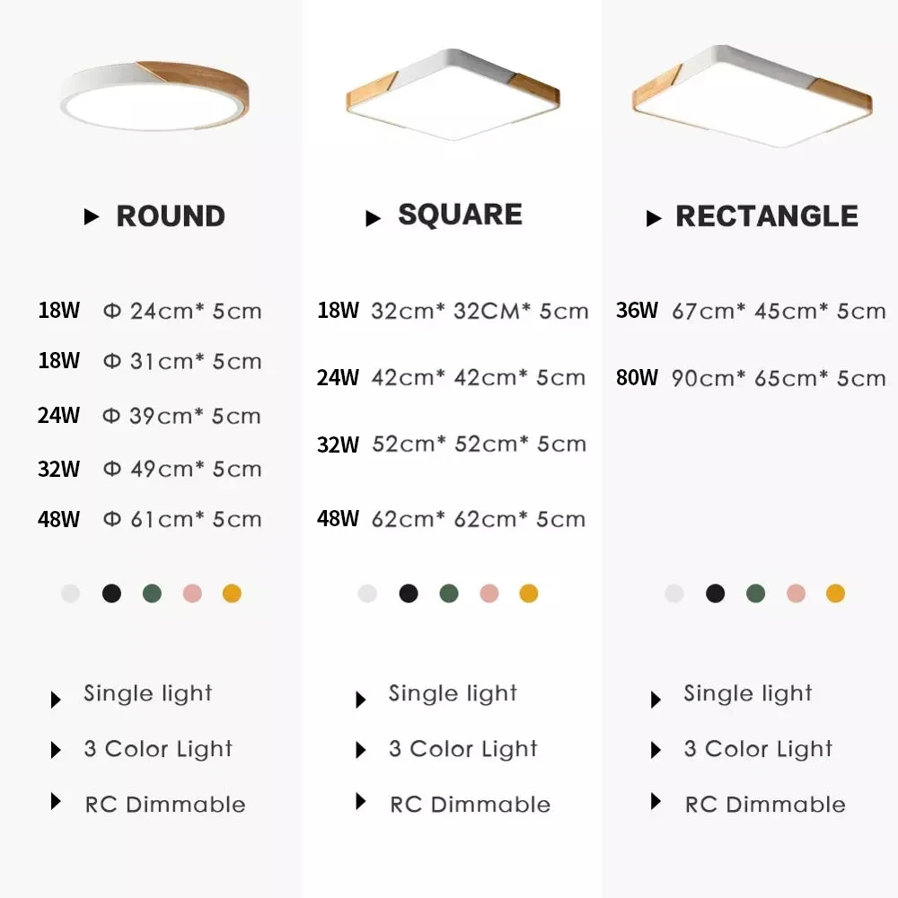 $28.56 Ceiling Lights LED Modern Nordic Round Lamp Wooden Home Living Room Bedroom Lustre Lamp Mounted Lighting Fixture Remote Control