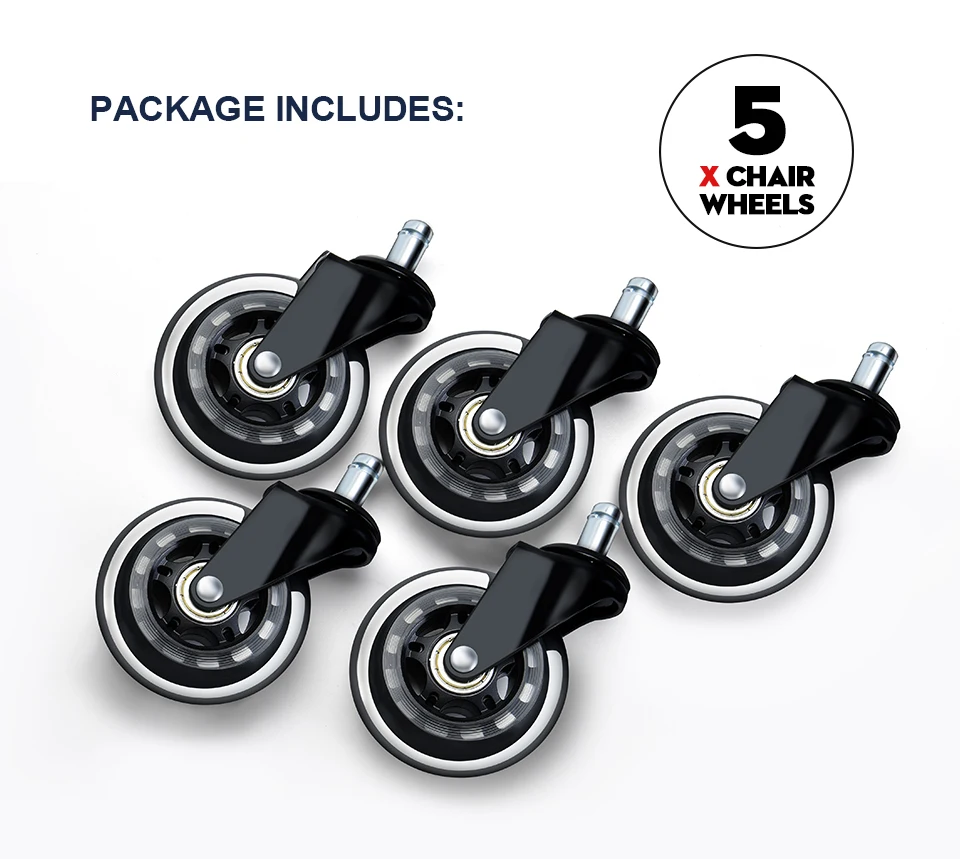 

5PCS Office Chair Caster Wheels 3 Inch Swivel Rubber Caster Wheels Replacement Soft Safe Rollers Furniture Hardware