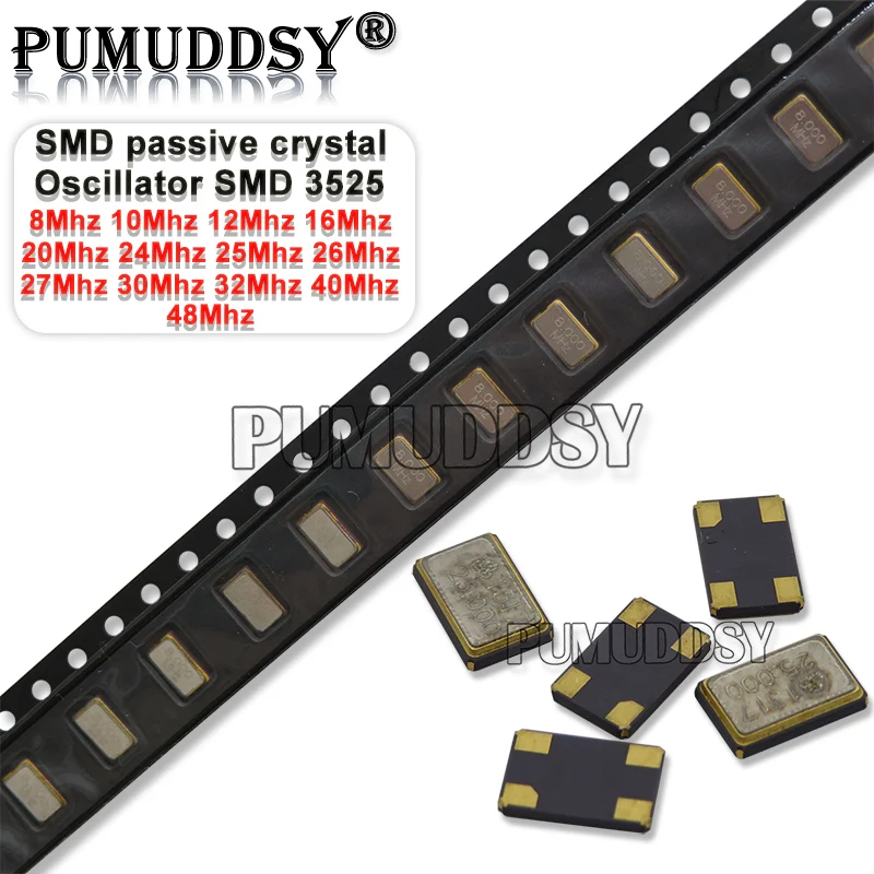10 шт., пассивные фонарики SMD 3525, 8 МГц, 10 МГц, 12 МГц, 16 МГц, 20 МГц, 24 МГц, 26 МГц, 30 МГц, 32 МГц, 40 МГц, 48 МГц, 8,000 МГц
